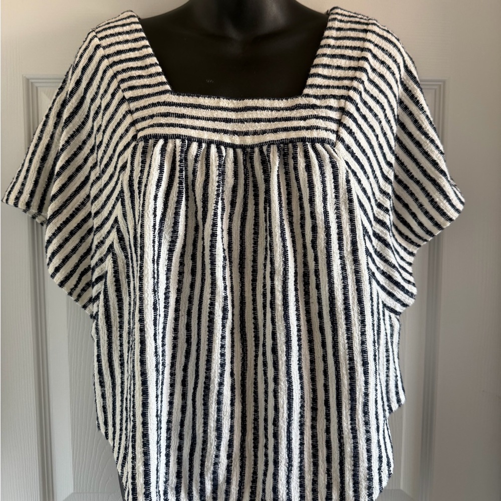 Madewell Navy and White Striped Blouse
